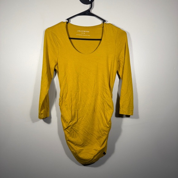 A Pea in the Pod Maternity Top Gold Long Sleeve Ruched Sides size Small - Picture 1 of 6